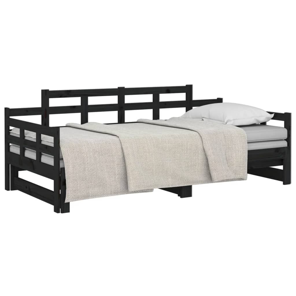 Estrutura sofá-cama de puxar 2x(90x200) cm pinho maciço preto