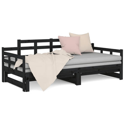 Estrutura sofá-cama de puxar 2x(90x200) cm pinho maciço preto