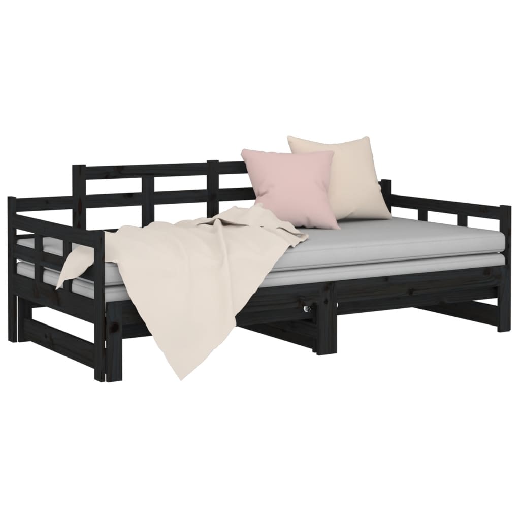 Estrutura sofá-cama de puxar 2x(90x200) cm pinho maciço preto