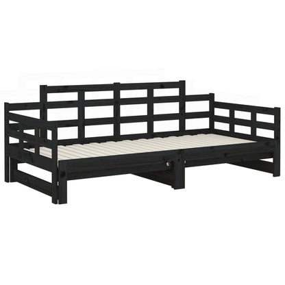 Estrutura sofá-cama de puxar 2x(90x200) cm pinho maciço preto