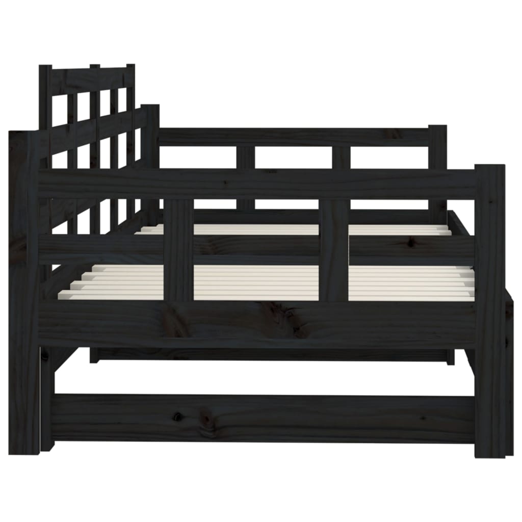 Estrutura sofá-cama de puxar 2x(90x200) cm pinho maciço preto