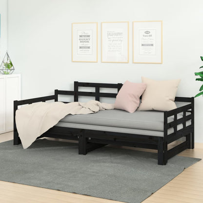 Estrutura sofá-cama de puxar 2x(90x200) cm pinho maciço preto