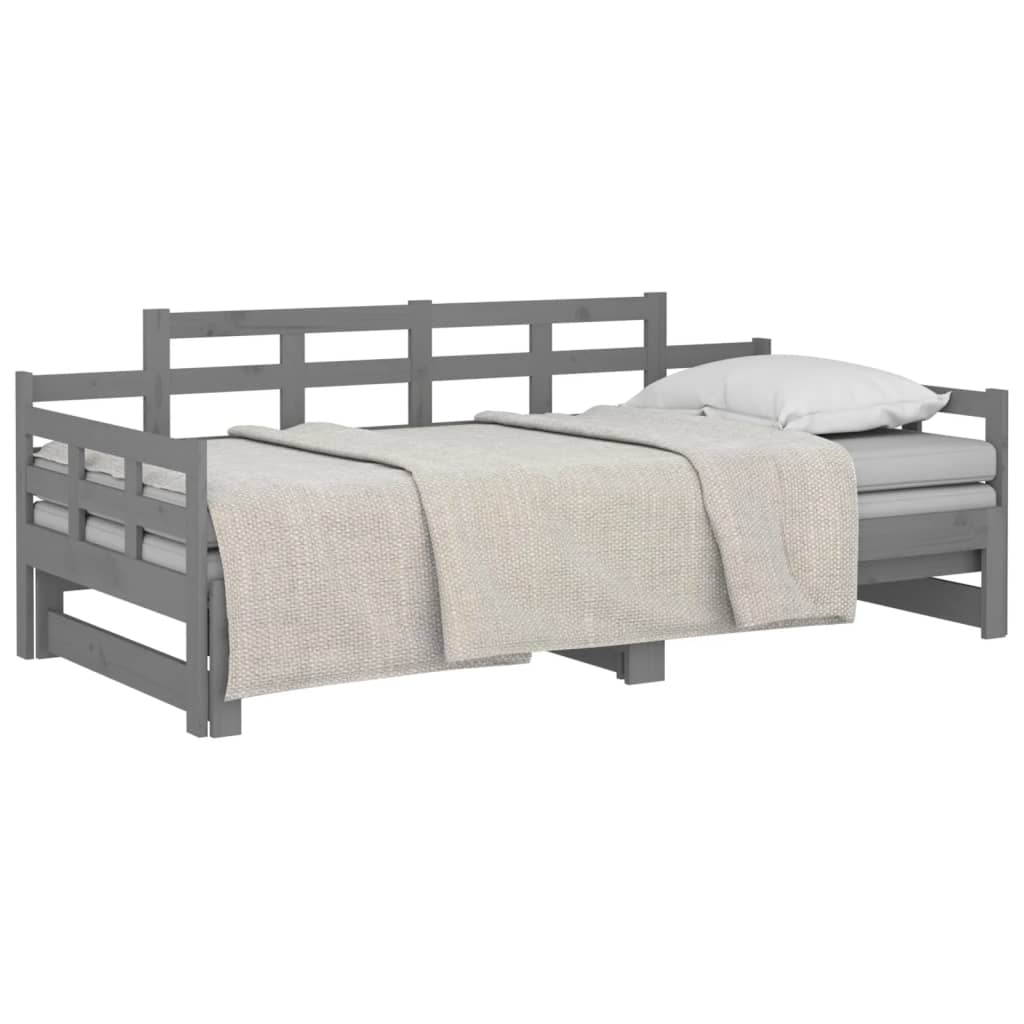 Estrutura sofá-cama de puxar 2x(80x200) cm pinho maciço cinza