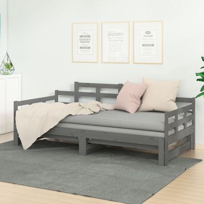 Estrutura sofá-cama de puxar 2x(80x200) cm pinho maciço cinza