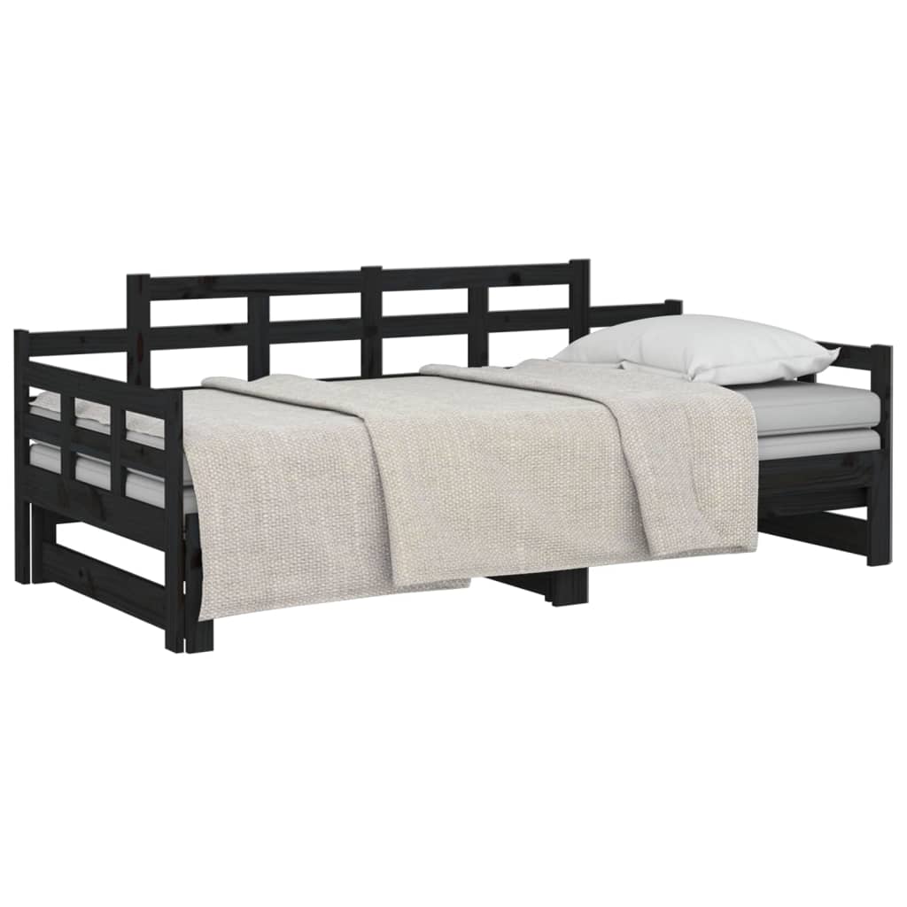 Estrutura sofá-cama de puxar pinho maciço preto 2x(90x190) cm