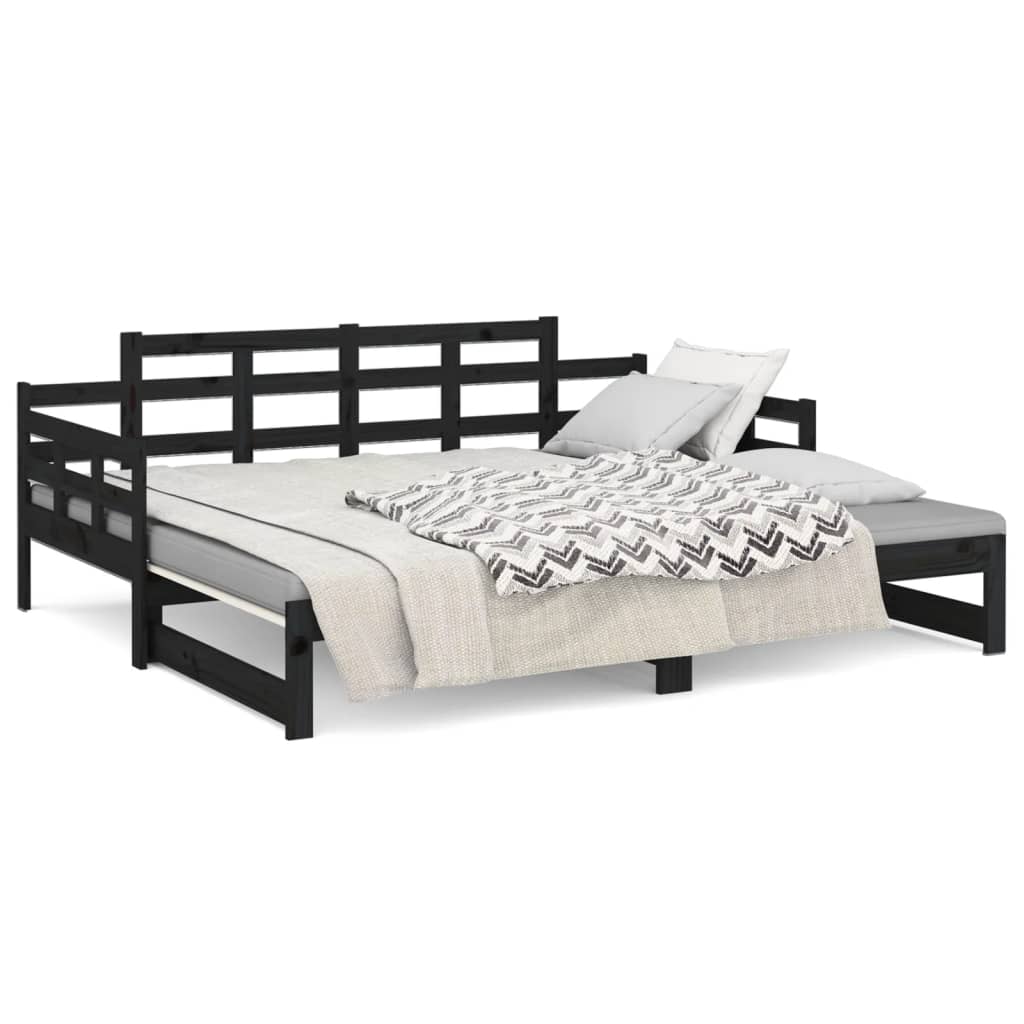 Estrutura sofá-cama de puxar pinho maciço preto 2x(90x190) cm