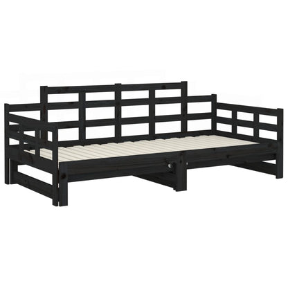 Estrutura sofá-cama de puxar pinho maciço preto 2x(90x190) cm