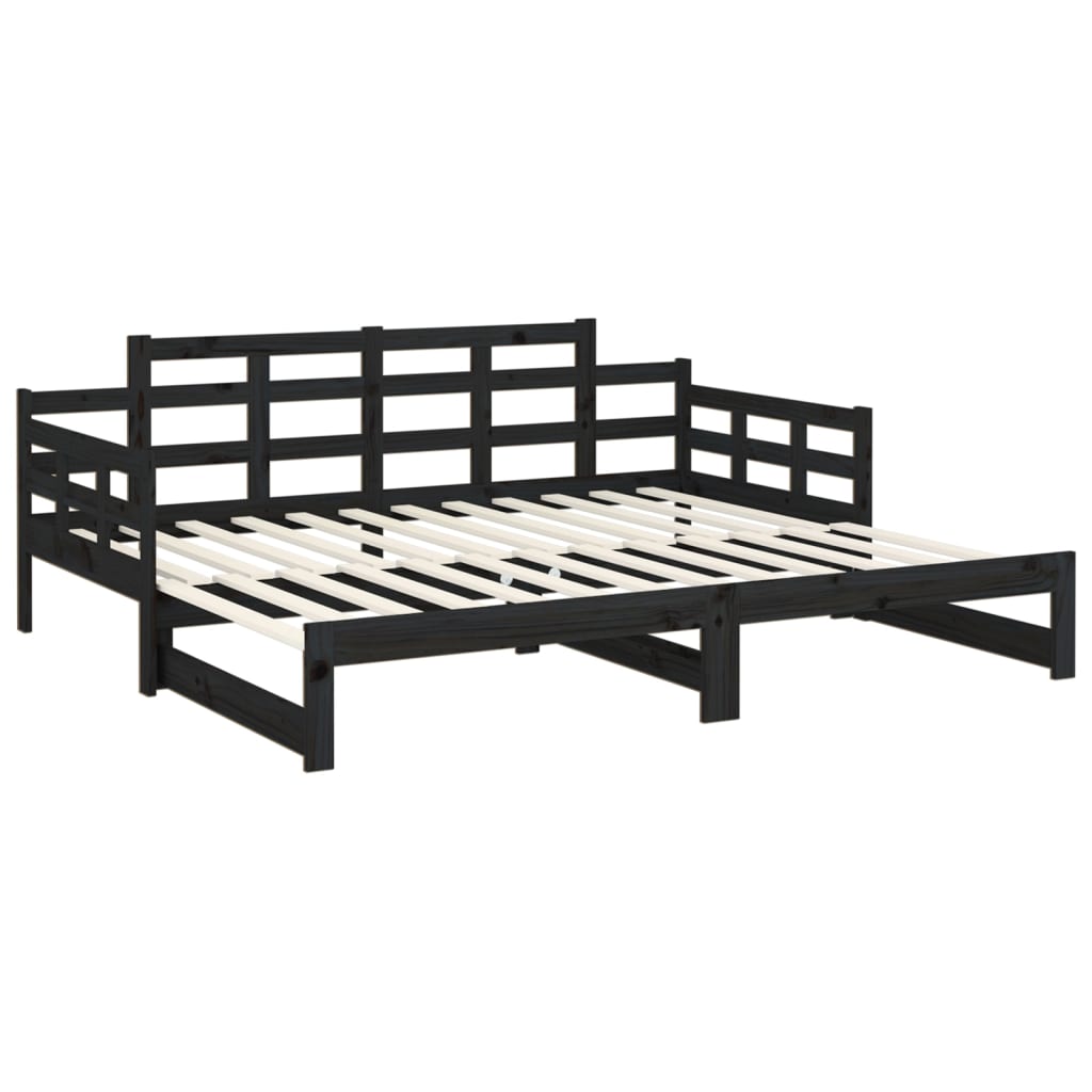 Estrutura sofá-cama de puxar pinho maciço preto 2x(90x190) cm