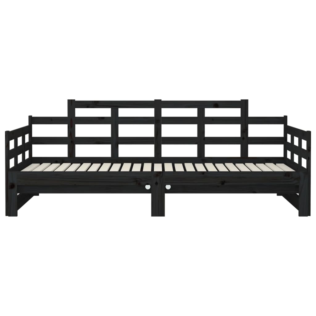 Estrutura sofá-cama de puxar pinho maciço preto 2x(90x190) cm