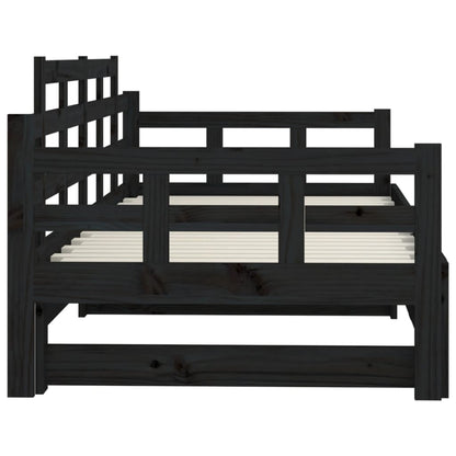 Estrutura sofá-cama de puxar pinho maciço preto 2x(90x190) cm