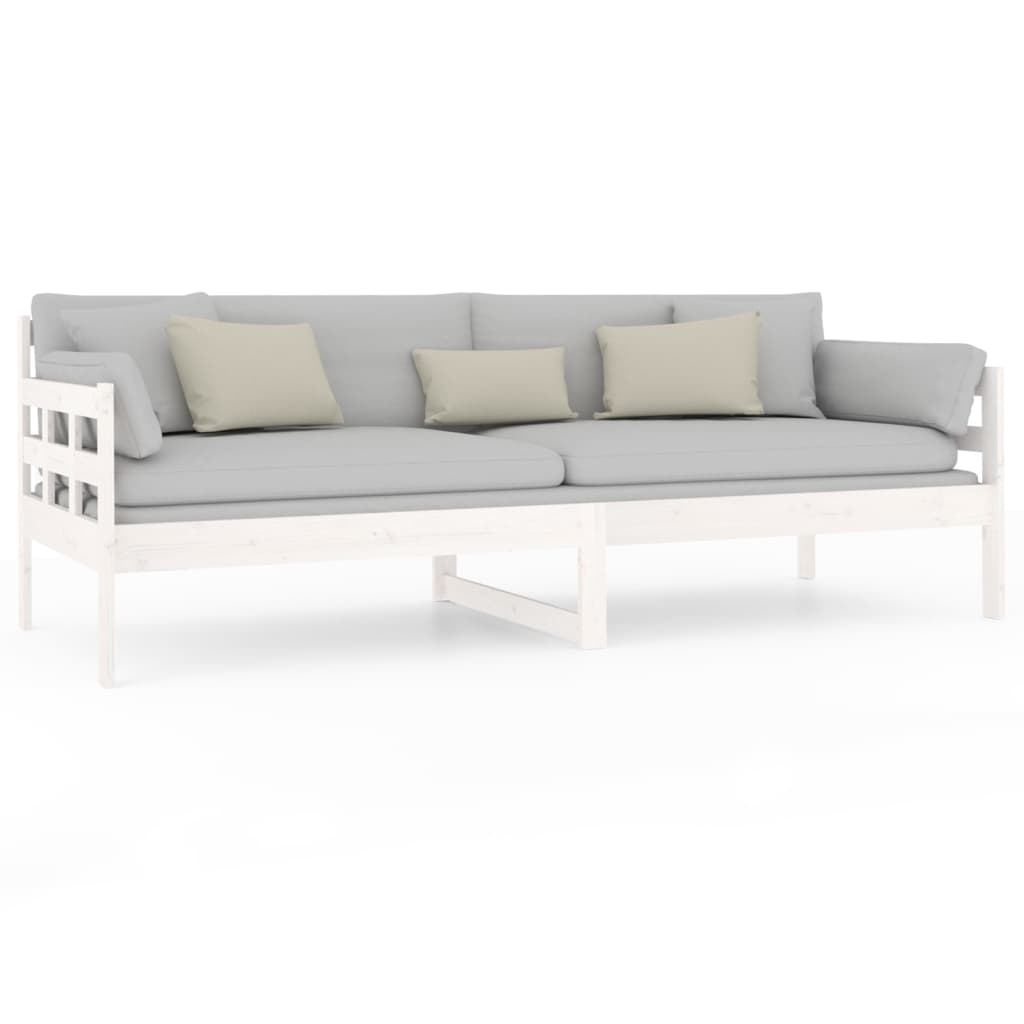 Sofá Cama Natur - Cor Branco - Em Madeira de Pinho - 203,5x86x69,5 cm - Design Rústico