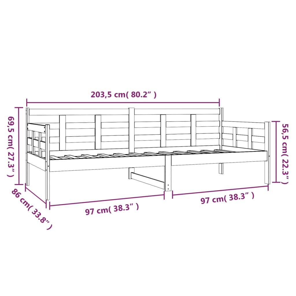 Sofá Cama Natur - Cor Branco - Em Madeira de Pinho - 203,5x86x69,5 cm - Design Rústico