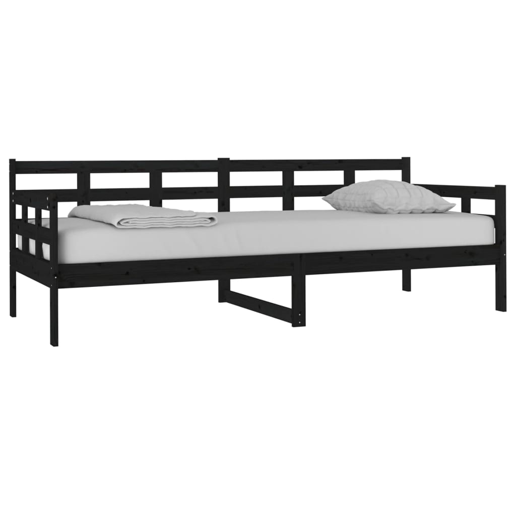 Sofá Cama Natur - Cor Preto - Em Madeira de Pinho - 203,5x86x69,5 cm - Design Rústico