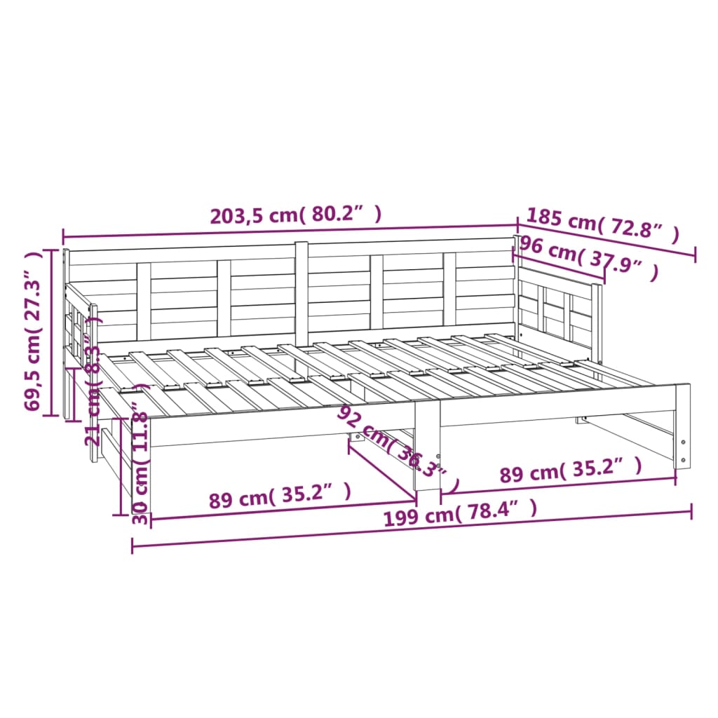 Sofá-cama de puxar 2x(90x200) cm pinho maciço branco