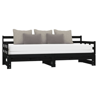 Estrutura sofá-cama de puxar 2x(90x200) cm pinho maciço preto