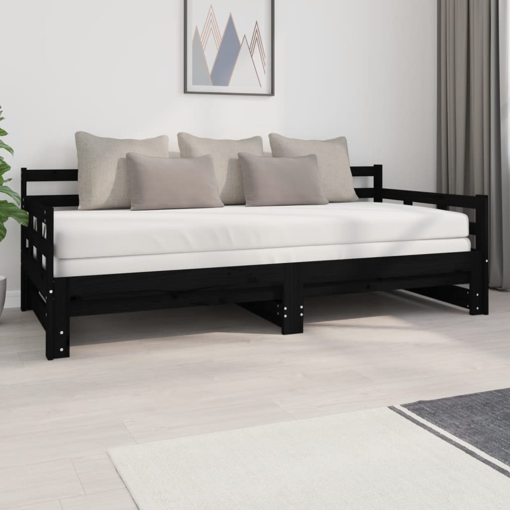 Estrutura sofá-cama de puxar 2x(90x200) cm pinho maciço preto