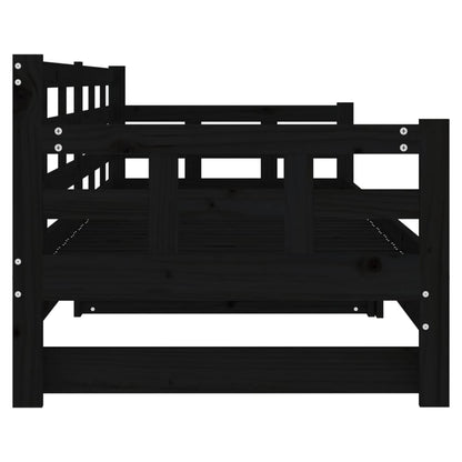 Sofá-cama de puxar pinho maciço preto 2x(80x200) cm