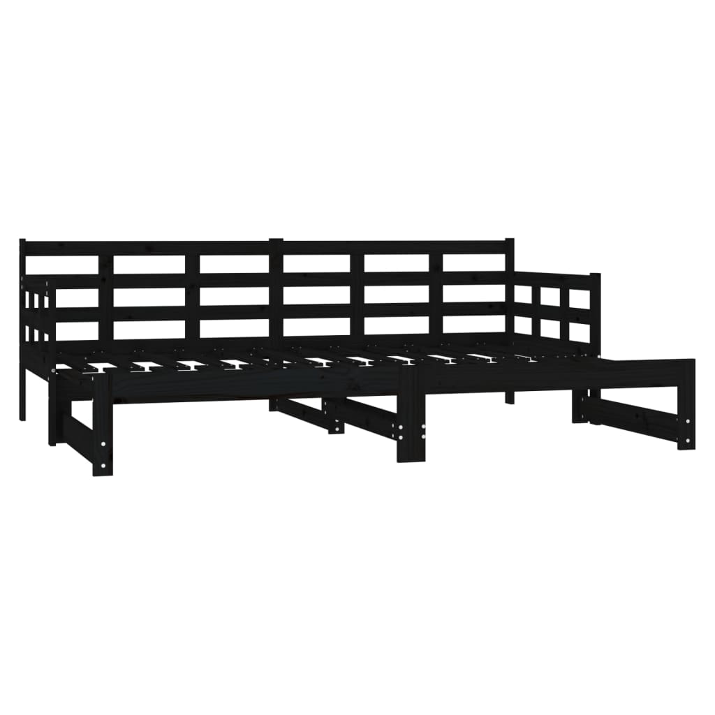 Sofá-cama de puxar pinho maciço preto 2x(80x200) cm