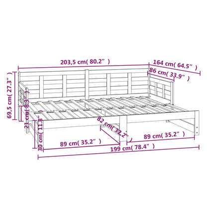 Sofá-cama de puxar pinho maciço preto 2x(80x200) cm