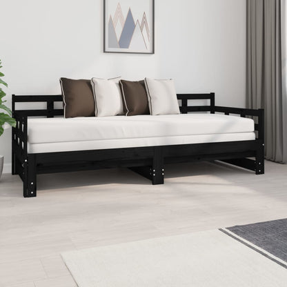 Sofá-cama de puxar pinho maciço preto 2x(80x200) cm