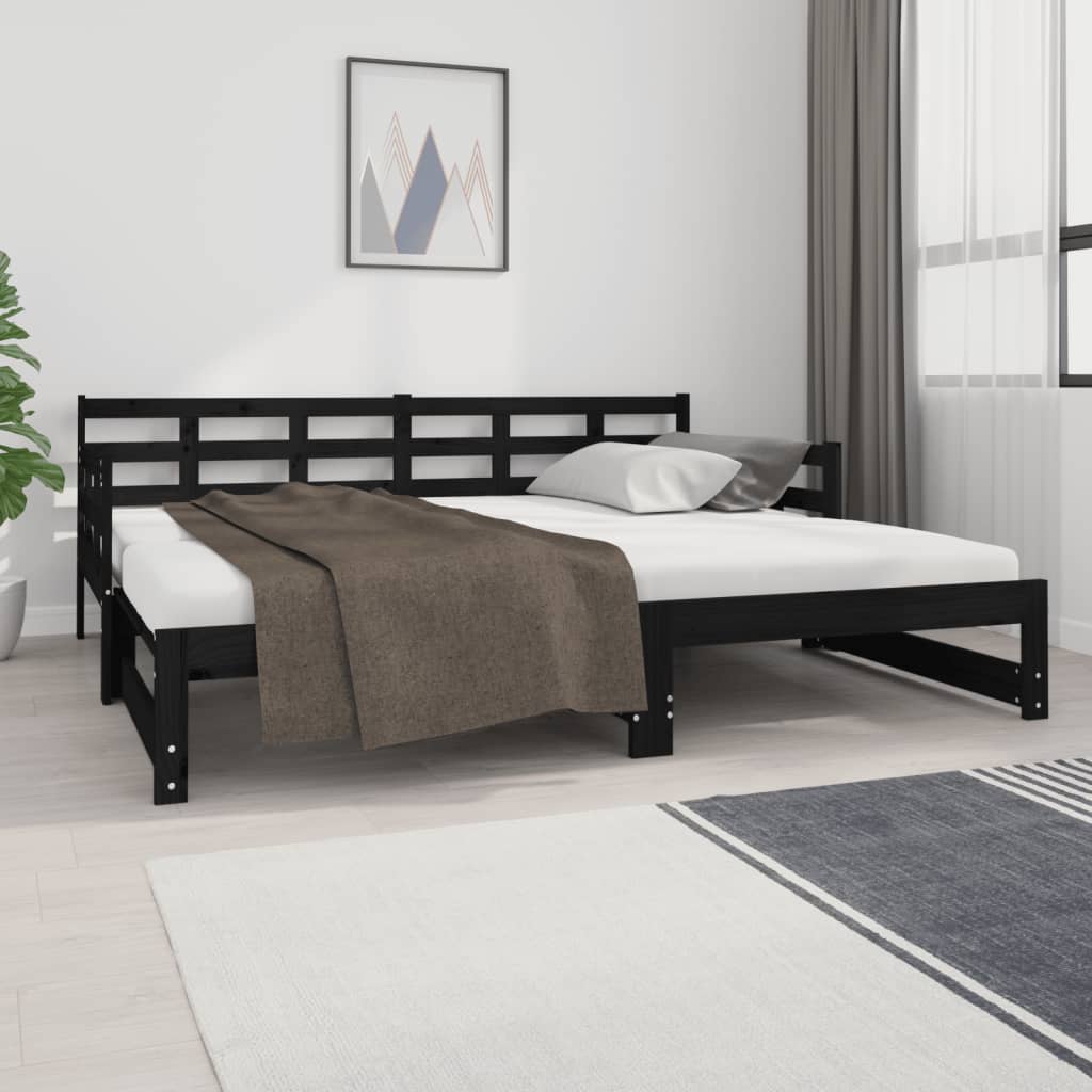 Estrutura sofá-cama de puxar pinho maciço preto 2x(90x190) cm