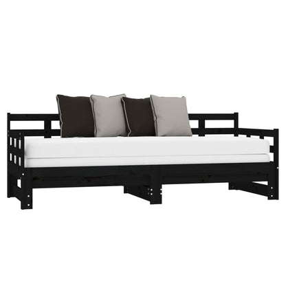 Estrutura sofá-cama de puxar pinho maciço preto 2x(90x190) cm