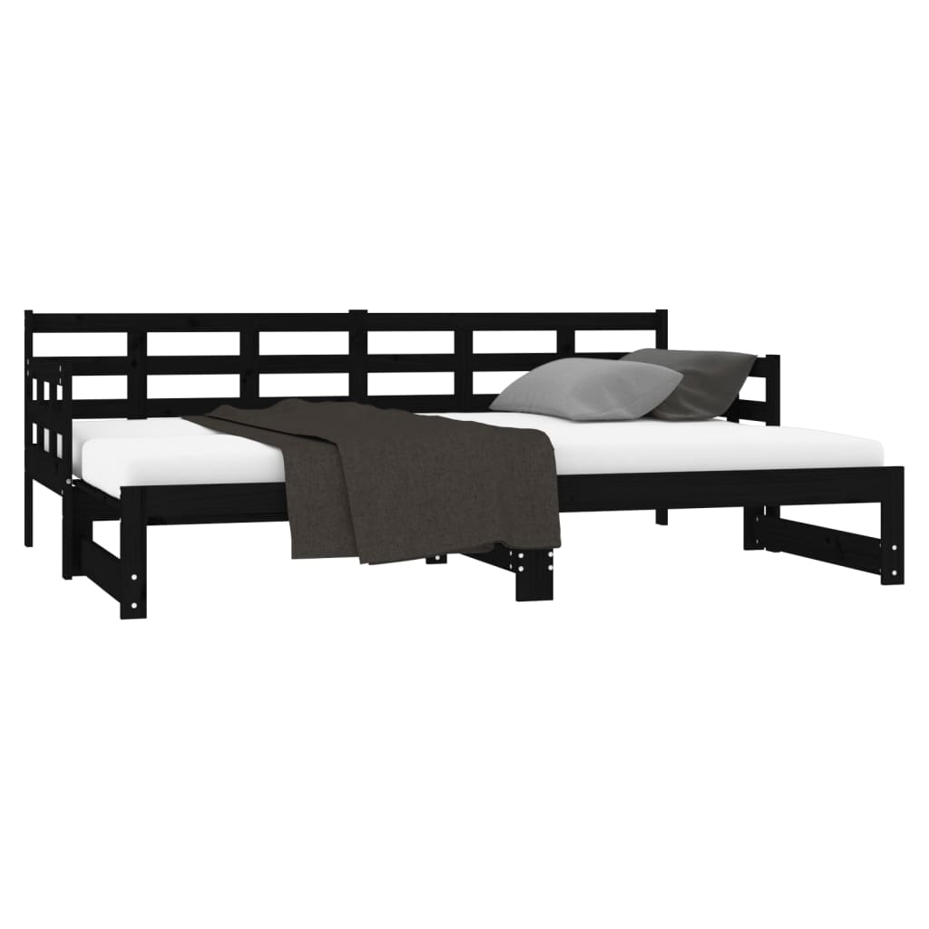 Estrutura sofá-cama de puxar pinho maciço preto 2x(90x190) cm