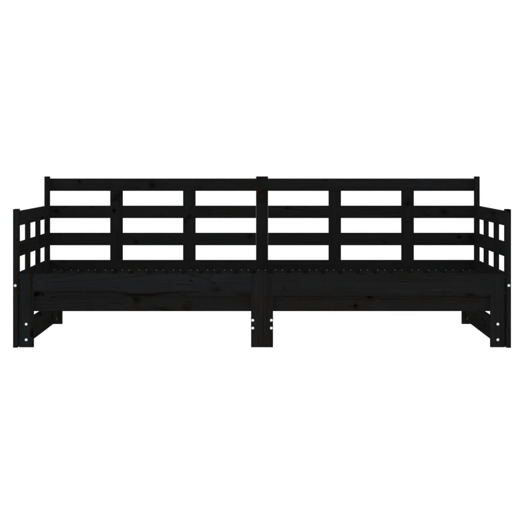 Estrutura sofá-cama de puxar pinho maciço preto 2x(90x190) cm