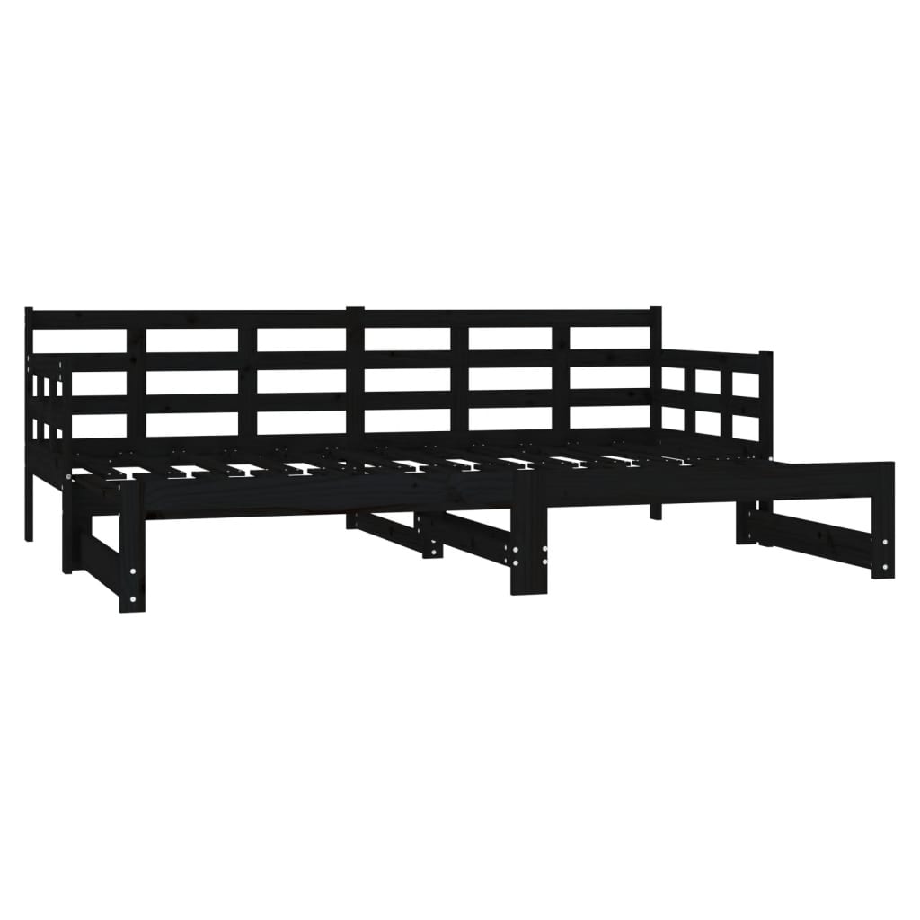 Estrutura sofá-cama de puxar pinho maciço preto 2x(90x190) cm