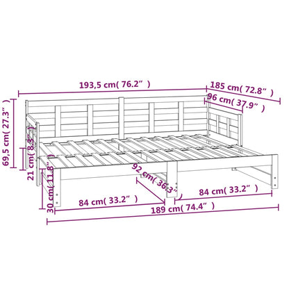 Estrutura sofá-cama de puxar pinho maciço preto 2x(90x190) cm