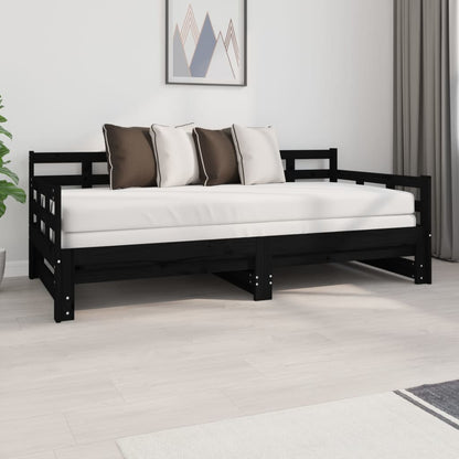 Estrutura sofá-cama de puxar pinho maciço preto 2x(90x190) cm