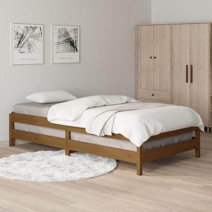 Cama empilhável 90x190 cm madeira de pinho maciça castanho mel