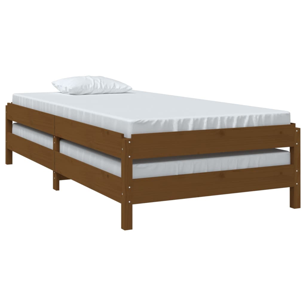 Cama empilhável 90x190 cm madeira de pinho maciça castanho mel