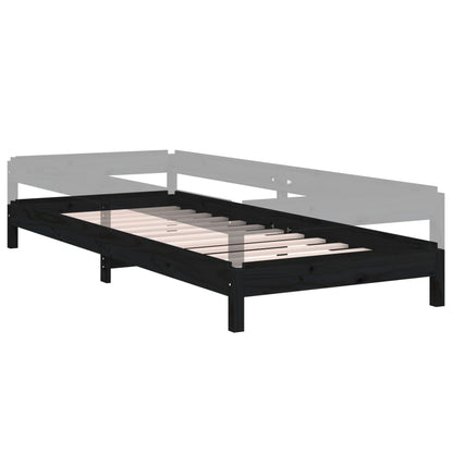 Cama empilhável 75x190 cm madeira de pinho maciça preto