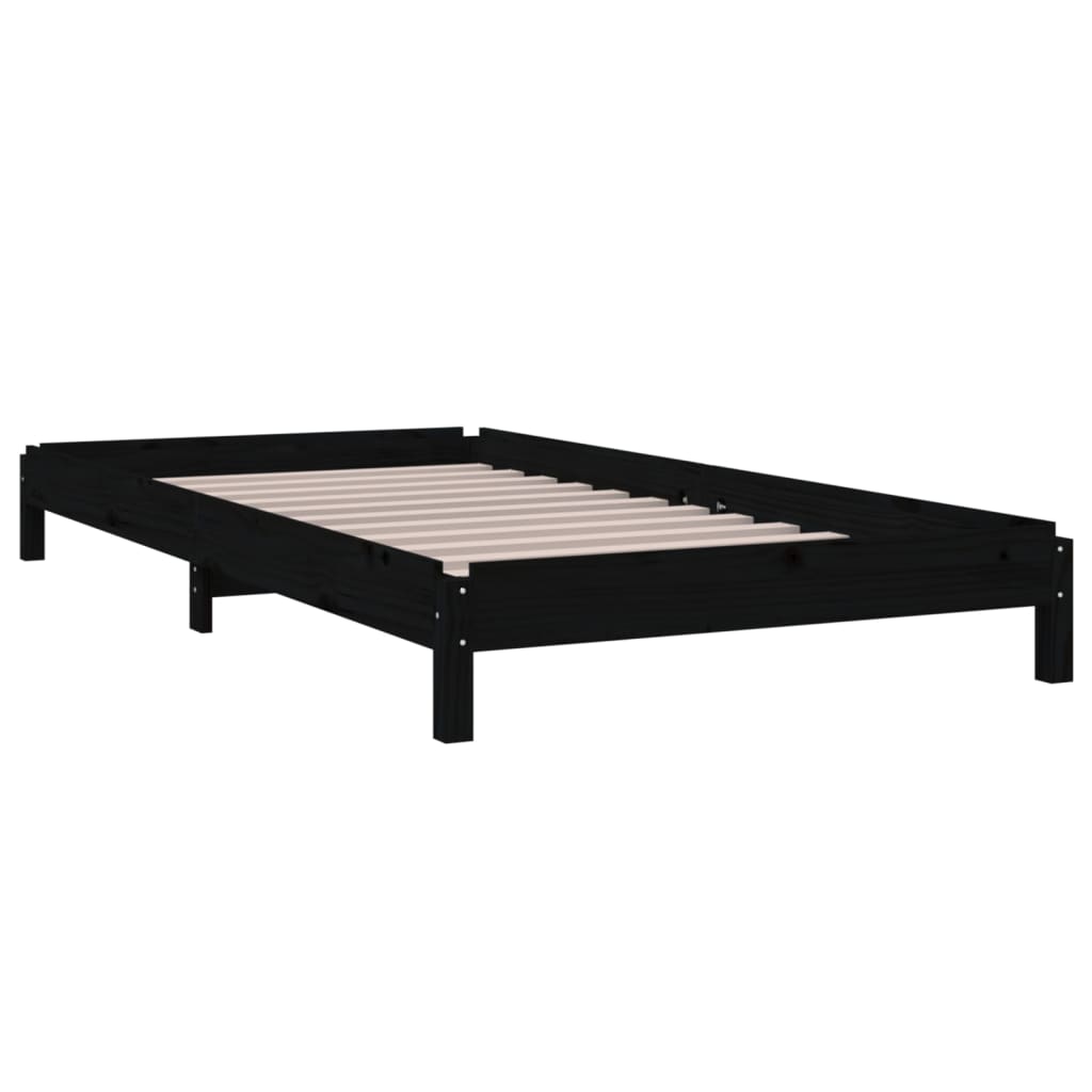 Cama empilhável 75x190 cm madeira de pinho maciça preto