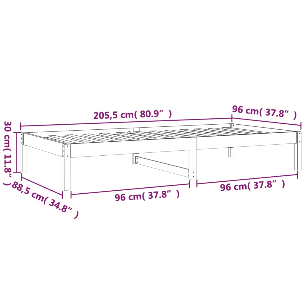 Sofá-cama 90 x 200 cm madeira de pinho maciça cinzento