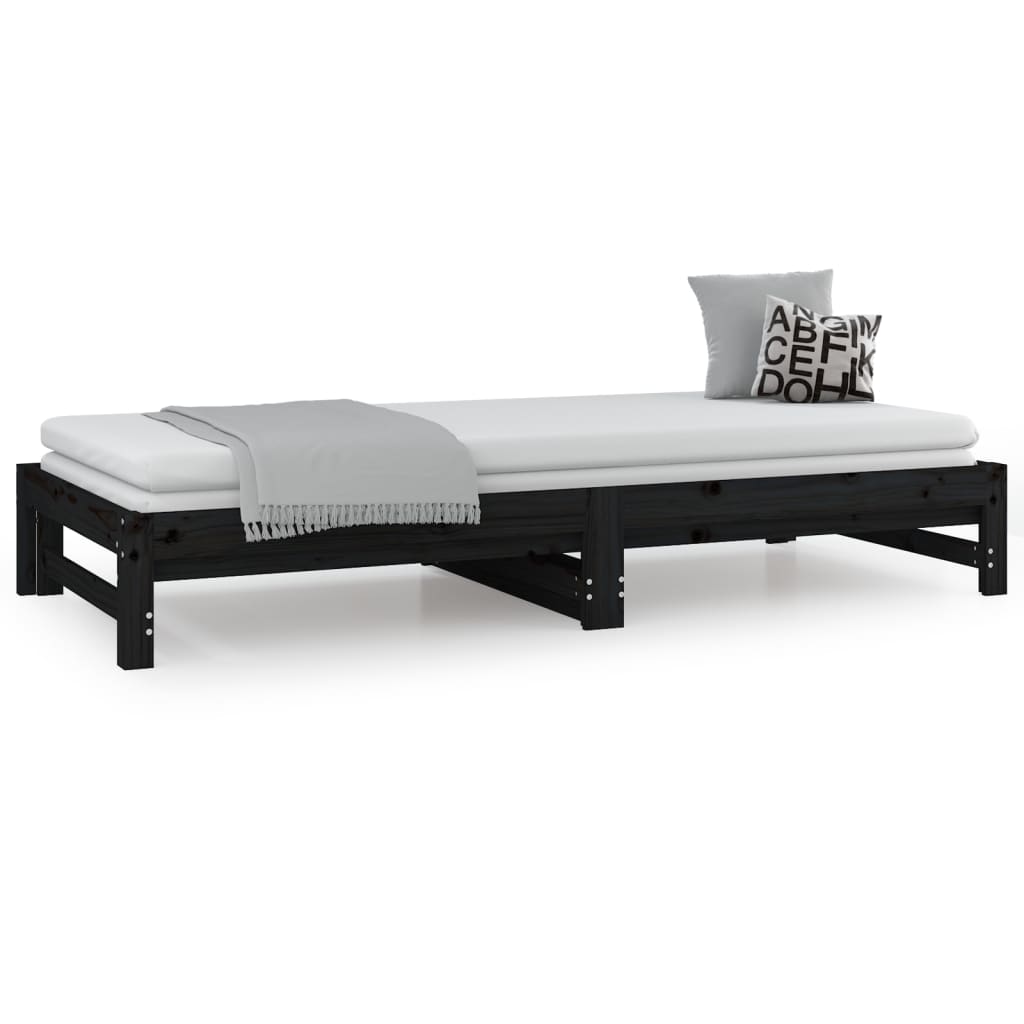 Sofá-cama de puxar 2x(80x200) cm pinho maciço preto