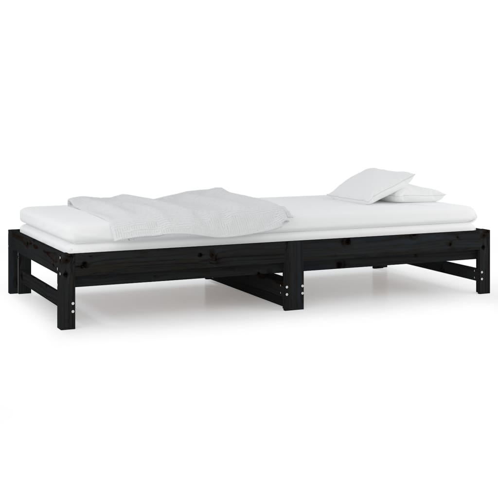 Sofá-cama de puxar 2x(80x200) cm pinho maciço preto