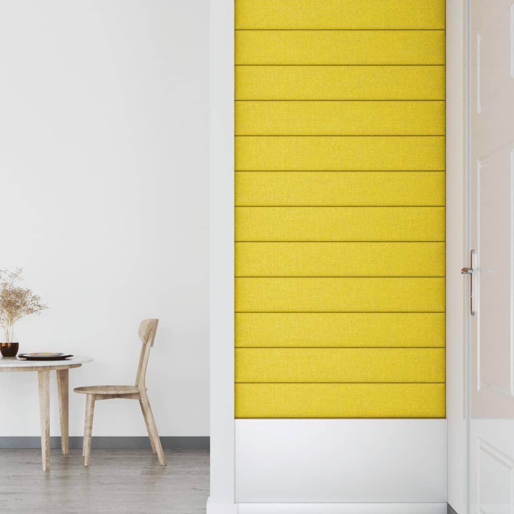 Painel de parede 12 pcs 90x15 cm tecido 1,62 m² amarelo-claro