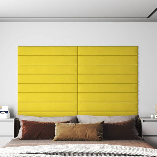 Painel de parede 12 pcs 90x15 cm tecido 1,62 m² amarelo-claro