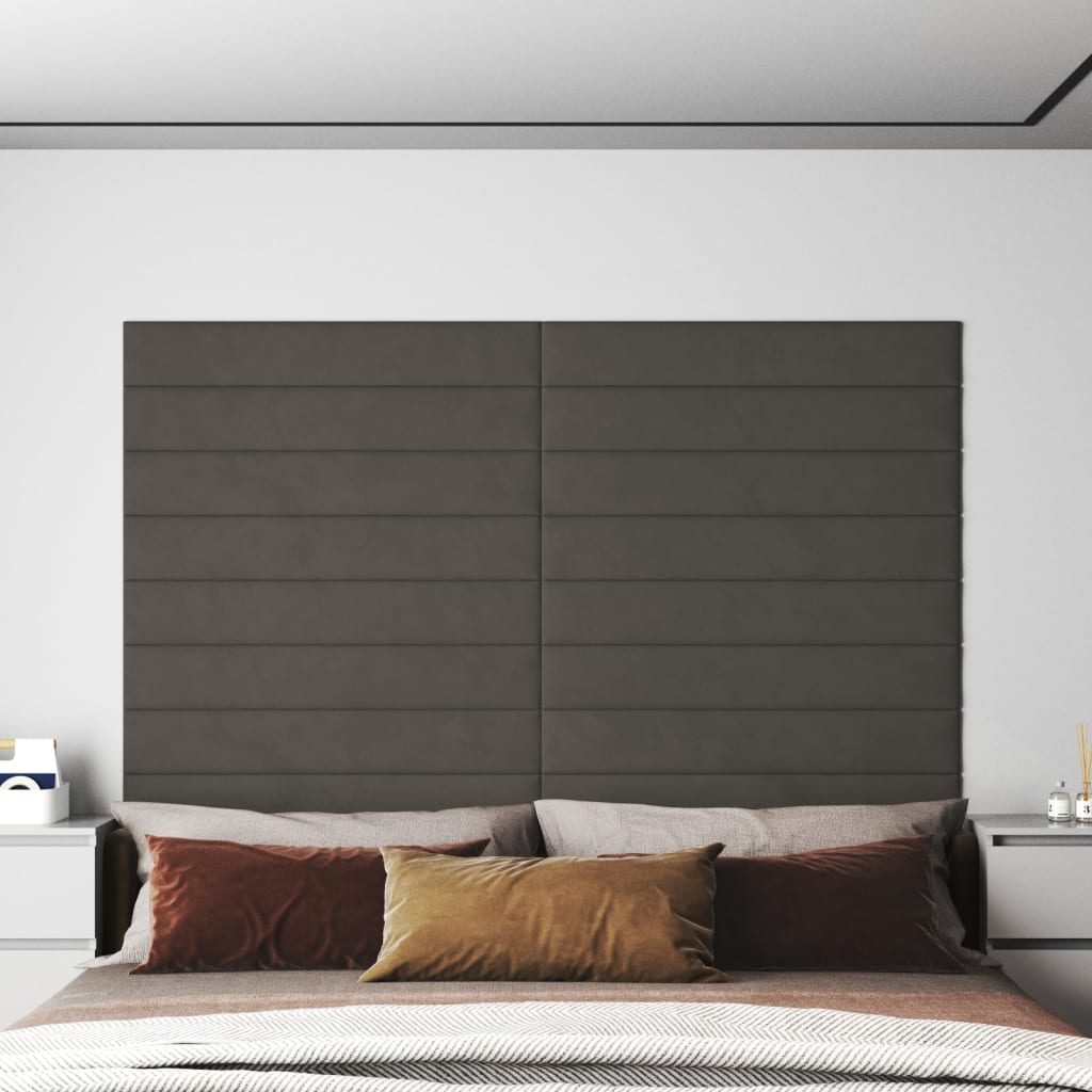 Painel de parede 12 pcs 90x15 cm veludo 1,62m² cor cinza-escuro