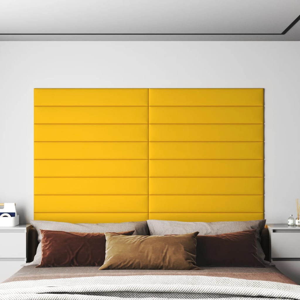 Painel de parede 12 pcs 90x15 cm veludo 1,62 m² amarelo