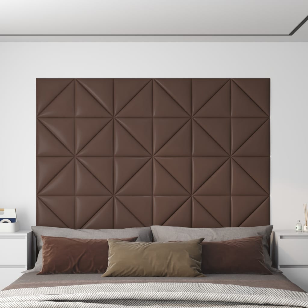 Painel parede 12 pcs 30x30cm couro artificial 0,54 m² castanho