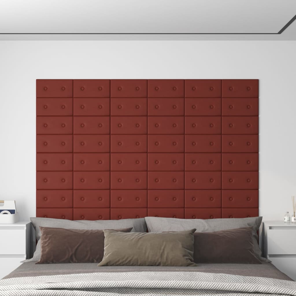 Painel parede 12 pcs 30x15 cm couro art. 0,54 m² vermelho tinto