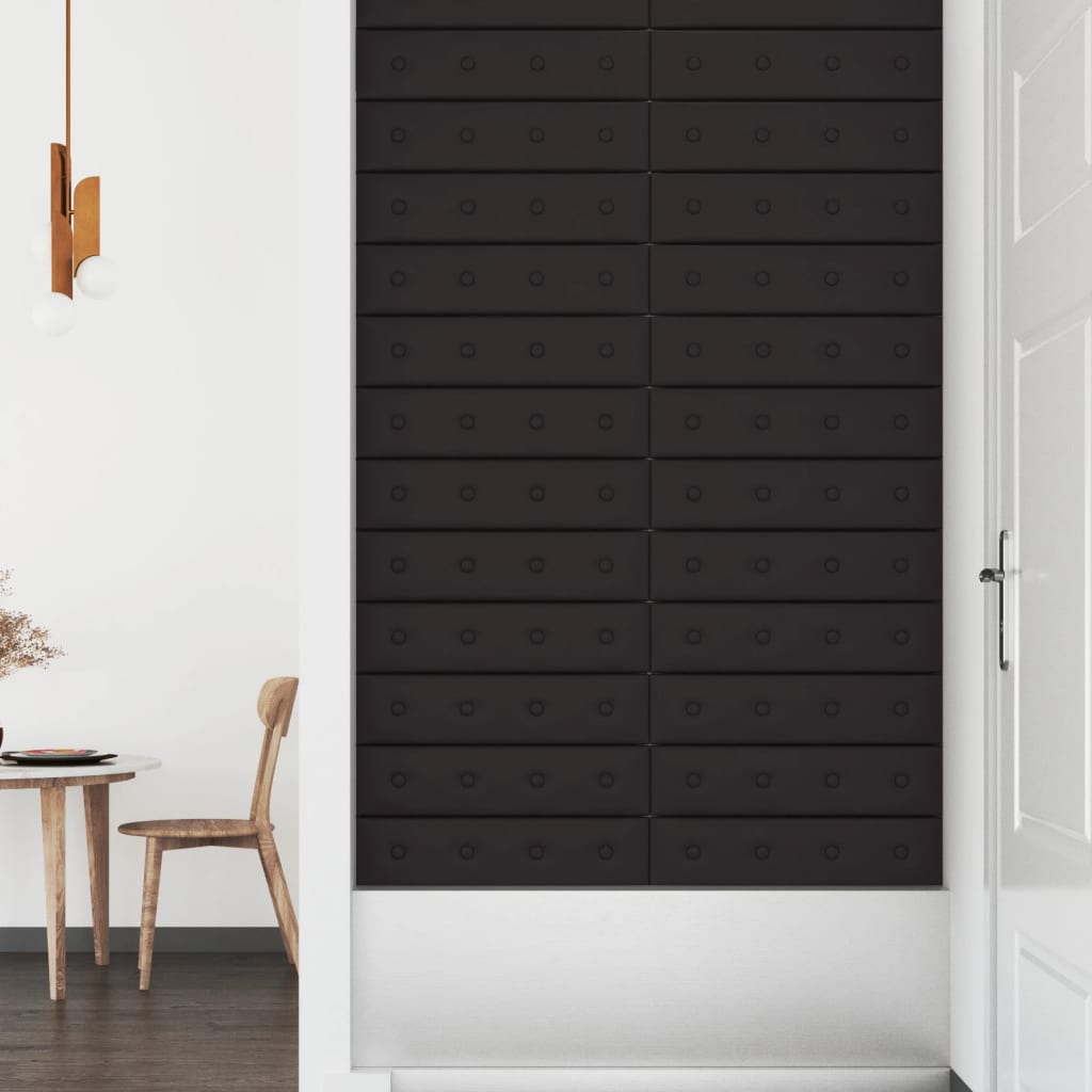 Painel parede 12pcs 60x15 cm couro artificial 1,08 m² cor preto