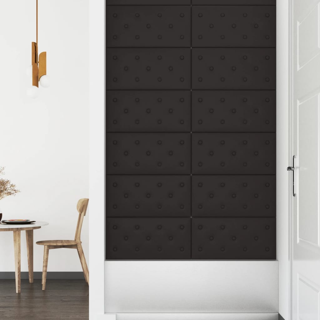 Painel de parede 12 pcs 60x30 cm couro artificial 2,16 m² preto