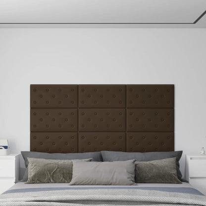 Painel parede 12 pcs 60x30 cm couro artificial 2,16 m² castanho