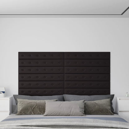 Painel de parede 12 pcs 90x15 cm couro artificial 1,62 m² preto