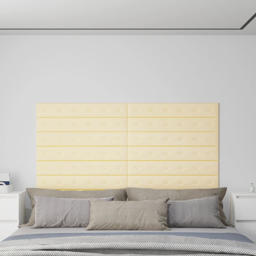 Painel de parede 12 pcs 90x15 cm couro artificial 1,62 m² creme