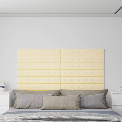 Painel de parede 12 pcs 90x15 cm couro artificial 1,62 m² creme